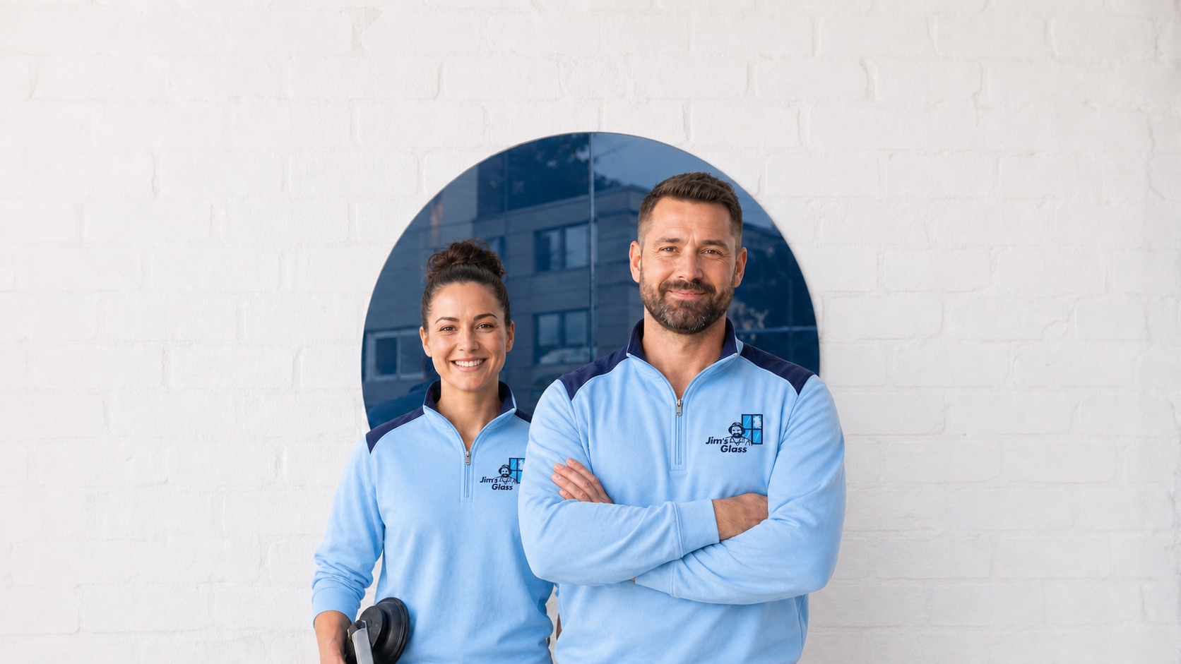 Two friendly Jim's Glass professionals in uniform