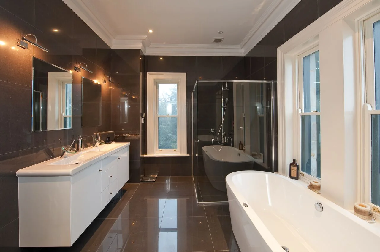 Modern Australian bathroom with a fitted glass shower screen
