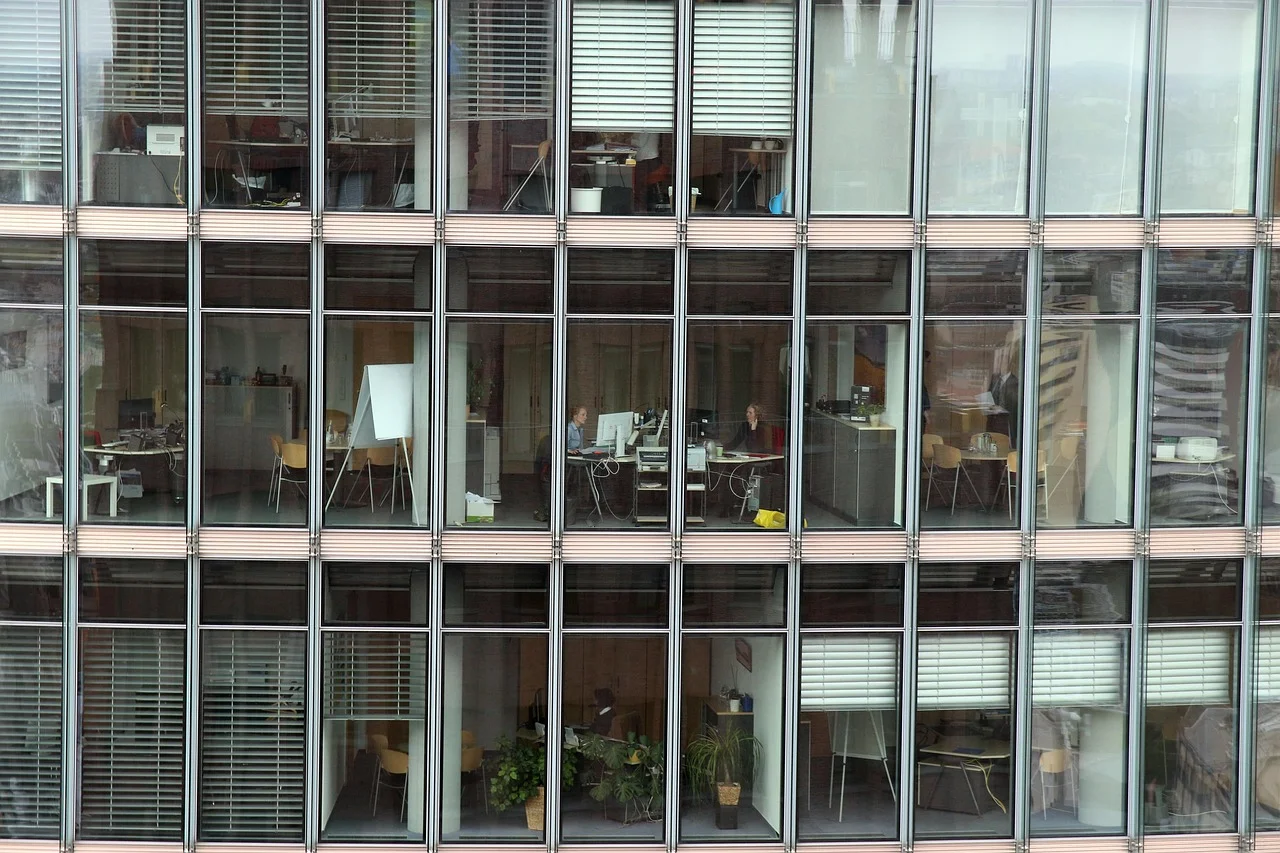 Modern commercial building with a large glass facade