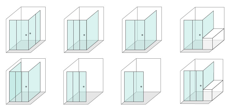 Sliding shower screen configuration and opening options