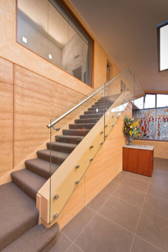 Glass panels on stairs